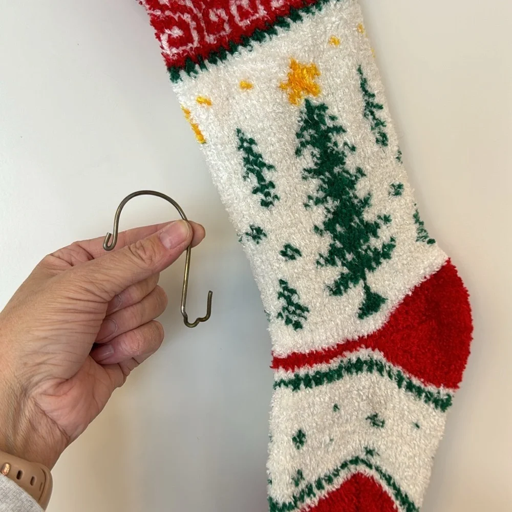 VINTAGE KNIT CHRISTMAS STOCKING CHRISTMAS TREE WITH HOOK - HOMEMADE